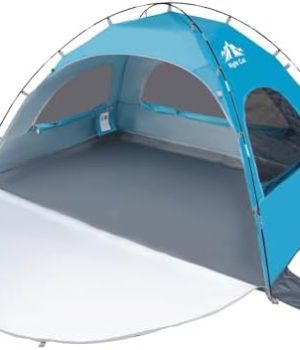 Night Cat Beach Tent Portable Camping Sun Shade Shelter for 2-4 Persons with UV Protection 3 Breathable Mesh Windows Extended Tent Floor Easy Set Up Outdoor